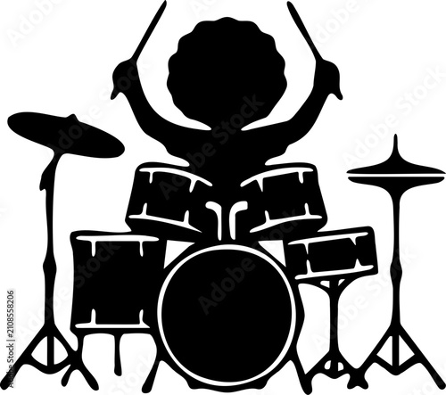 Fotografia Silhouette of a Drummer Playing a Drum Kit with Cymbals
