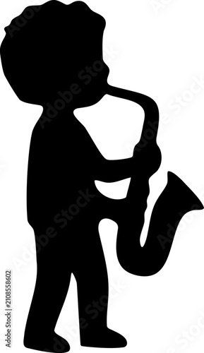 Silhouette Of A Young Boy Playing The Saxophone With Joyful Expression
