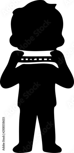 Silhouette Of A Person Playing A Harmonica With Both Hands