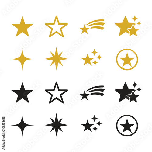 Star Icon Collection. Modern Flat Vector Stars in Golden and Black Colors