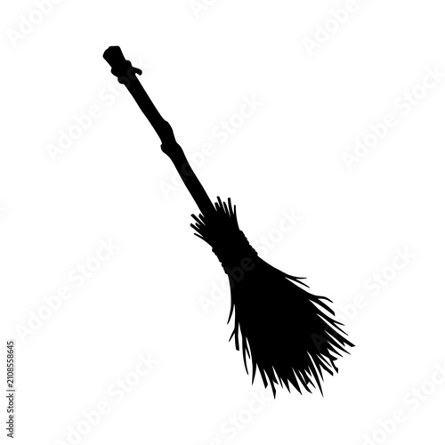 Fotografi Witch broom silhouette vector, magic besom icon for Halloween design, rustic woo