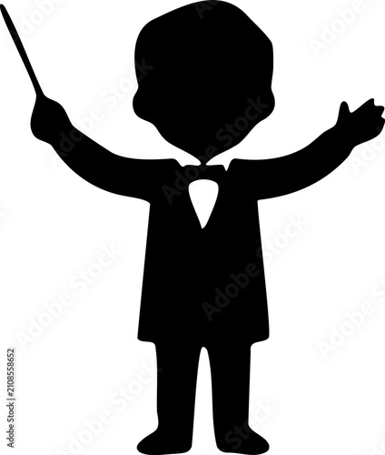 Silhouette of a Conductor Leading an Orchestra with a Baton