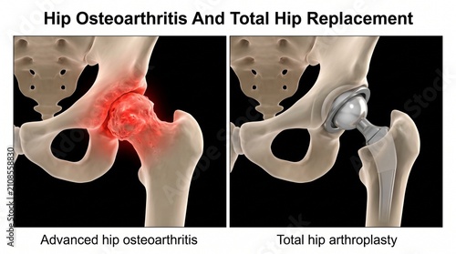 Hip osteoarthritis and total hip replacement medical comparison