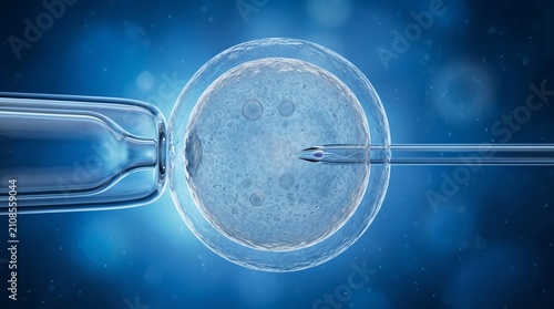 Microscopic In Vitro Fertilization Process with Pipette and Egg