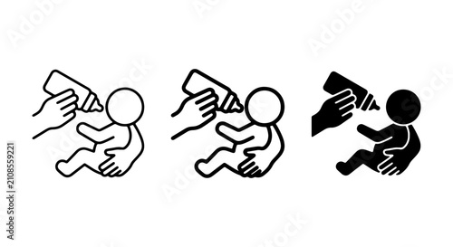 Foto Baby feeding icon set, newborn bottle feeding, infant care and parental support