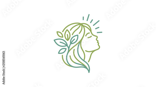 Schilderij op canvas Radiant woman head profile with leaf hair crown.