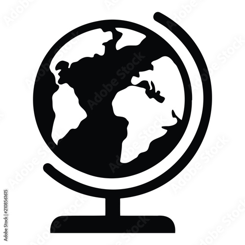 Educational globe on stand icon simple flat black illustration isolated on white background