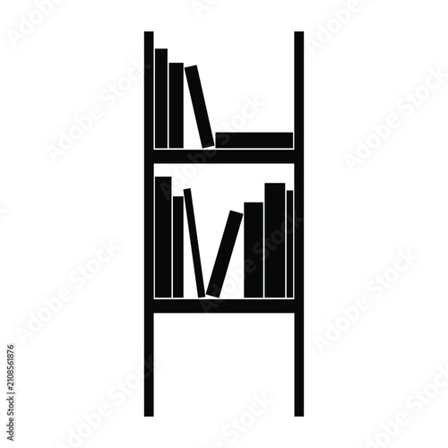 Tall wooden bookshelf with many books icon flat black vector illustration for furniture