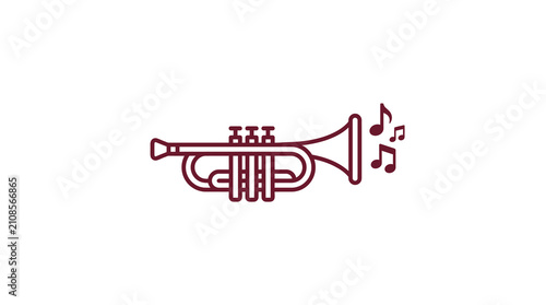 Brown line art trumpet with music notes.