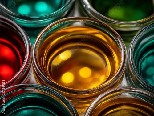 Bright liquids in glass shine with rich hues