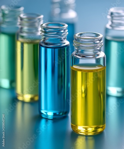 Colorful glass vials showcasing innovative liquid technology
