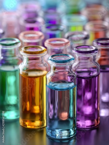 Colorful vials showcase technology through vibrant liquids