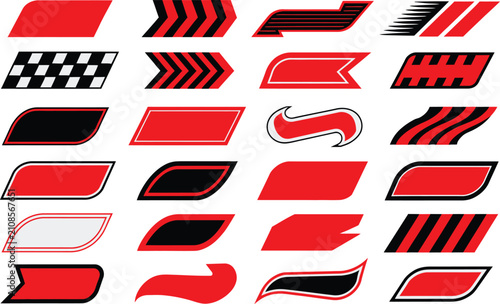 Dynamic racing stripe collection bold red and black speed graphics for automotive and motorsports design