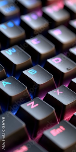 Colorful keyboard with glowing keys at night