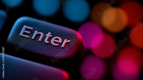 Enter key illuminated by colorful background lights