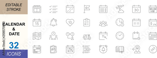 Canvas Print Calendar and date line icon set