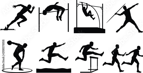 Quadro su tela Track and field sports silhouettes icon set featuring running high jump pole vau