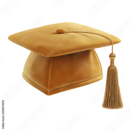  Elegant graduation hat viewed from a three-quarter angle with golden tassel on transparent png background. Ai generated