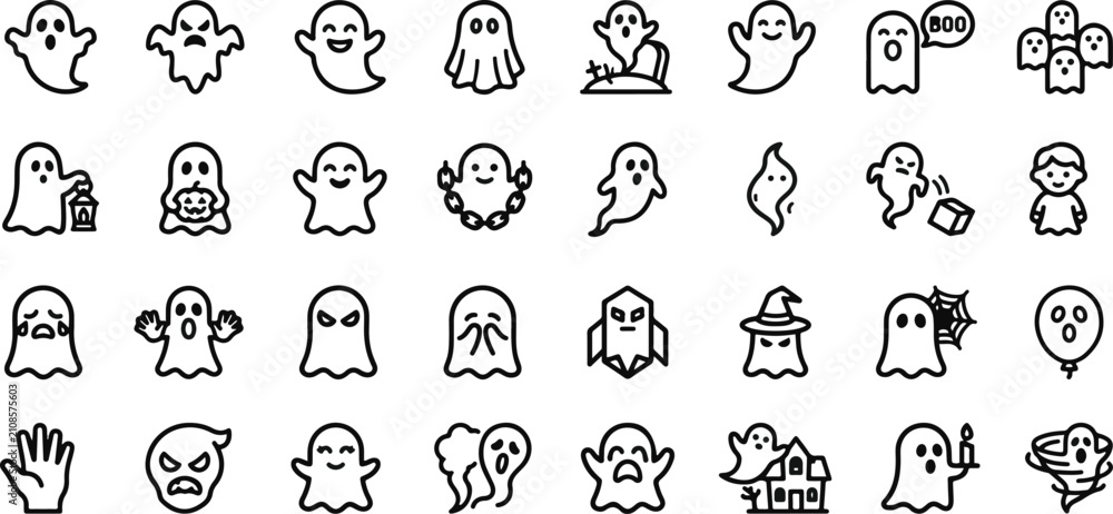 Obraz premium Halloween ghost icons set spooky line art for festive designs and digital projects