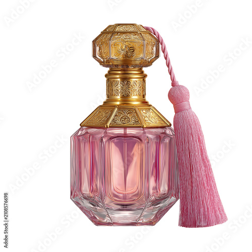  Minimalist luxury perfume bottle with transparent glass and delicate amber fragrance on transparent png background. Ai generated