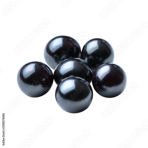 Large red bead necklace with po - Single polished black pearl glass bead with a glossy reflective surface on transparent png background. Ai generated