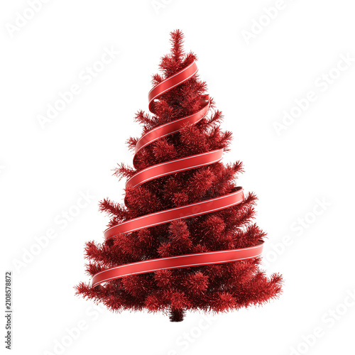 Large red bead necklace with po - Small tabletop red Christmas tree with sparkling ornaments on transparent png background. Ai generated
