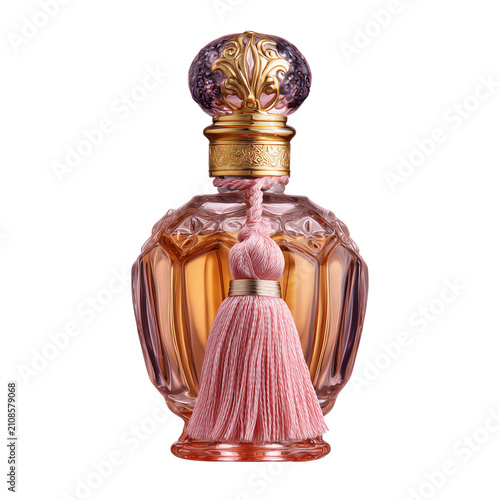 Large red bead necklace with po - Sophisticated transparent perfume bottle with luxurious design on transparent png background. Ai generated