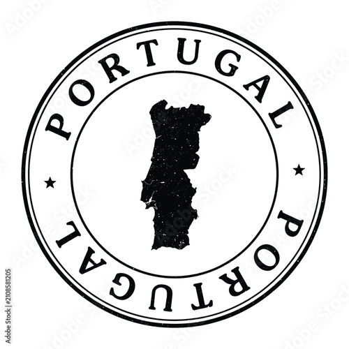 Portugal map silhouette within a circular stamp black and white