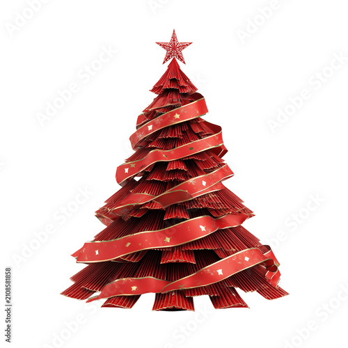 Large red bead necklace with po - Vibrant red Christmas tree decorated with glossy ornaments on transparent png background. Ai generated