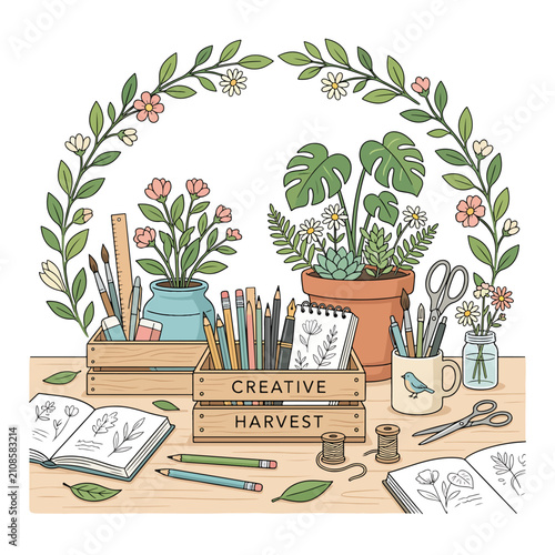 Tableau sur toile Creative harvest of ideas with plant growth and lightbulb concept