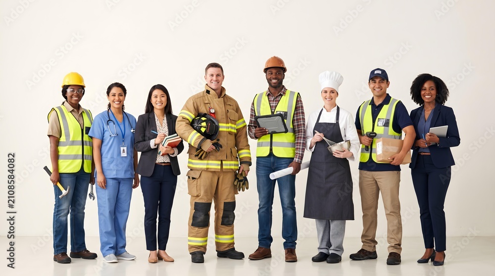 Obraz premium Diverse Group of Professionals Standing Together Isolated on White Background