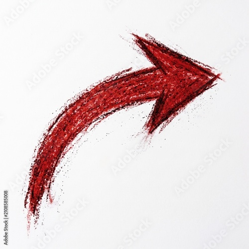 Red chalk arrow sketch, hand-drawn scribble style pointing direction