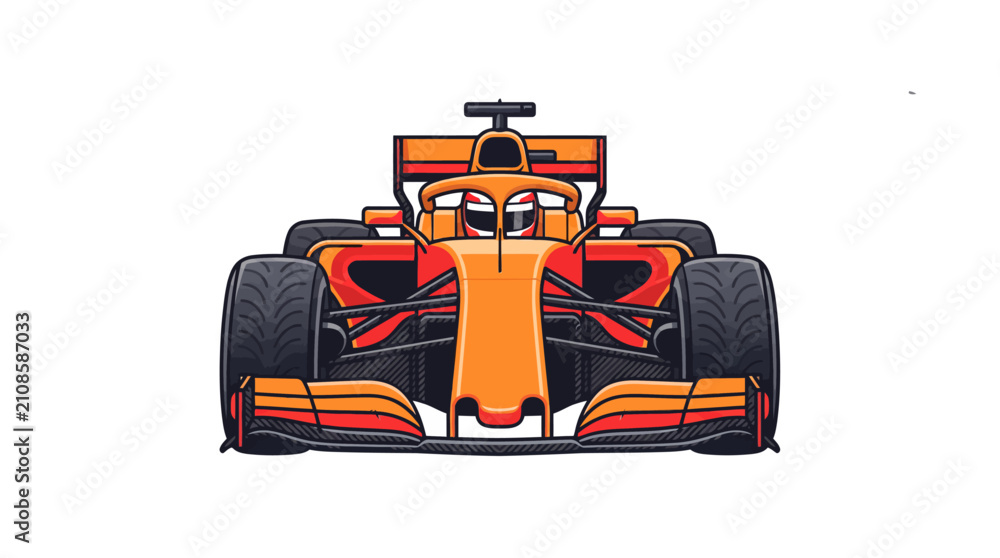 Naklejka premium Formula racing car speeding on track. High-performance open-wheel single-seater vehicle with aerodynamic design and vibrant livery.