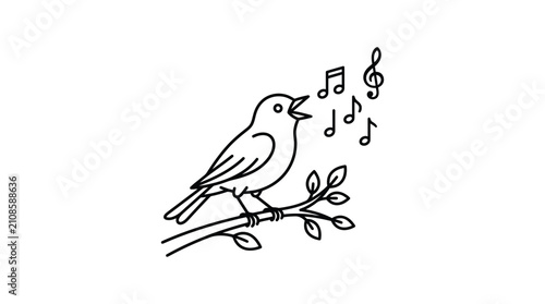 Foto Bird On Branch With Musical Notes Silhouette On Transparent Background