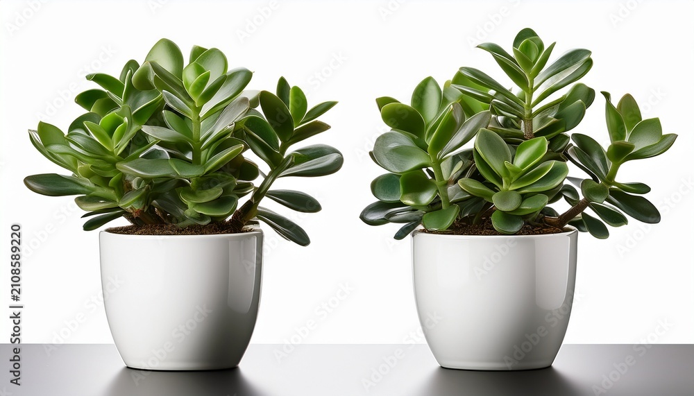 Fototapeta premium Jade Plant In White Pot On Transparent Background Ideal For Design Projects