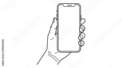 Hand Holding Smartphone Mockup Line Art Vector Illustration