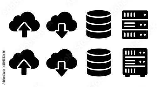Cloud Storage, Server, and Database Technology Icon Set Vector Illustration