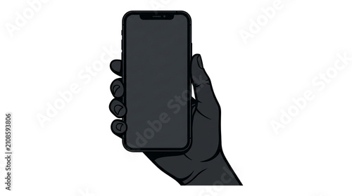 Dark Silhouette Hand Holding Smartphone Mockup with Blank Screen Vector Illustration