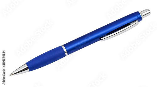 Blue ballpoint pen isolated on transparent background.