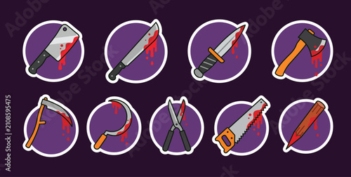 Konstfotografi Bloody cold steel weapons and sharp tools icons set