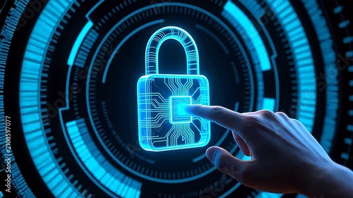 Hand touching blue digital lock
