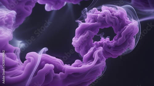 Abstract purple smoke swirls in dark space, ethereal flowing ink clouds, dynamic gaseous forms, artistic fluid motion, vibrant violet vapor background