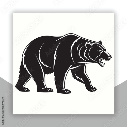 Powerful black bear illustration walking with open mouth and aggressive posture, a striking wild animal emblem