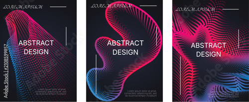 Abstract Particle Wave Poster Covers Set with Neon Gradient Dot Grid and Dynamic Modern Fluid Shapes