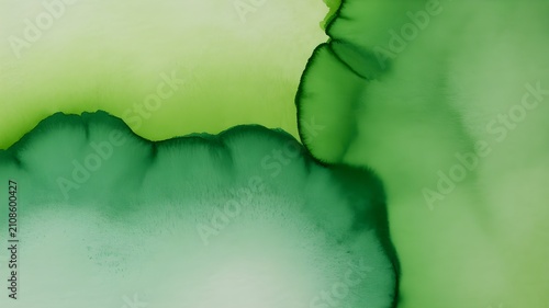 Abstract fluid art background with vibrant green and lime ink washes, soft organic shapes and smooth color gradients