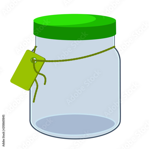 An empty jar with a green lid and a green label