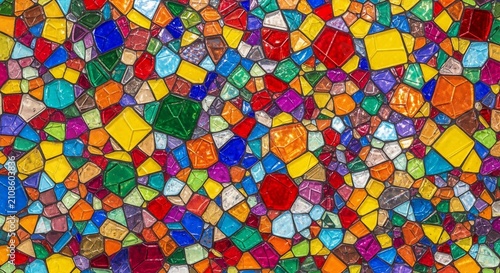 Vibrant multicolored mosaic glass pattern background.