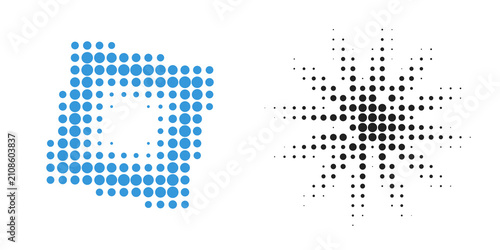 Photos Y2K style dual dot matrix patterns, blue and black, isolated on transparent back
