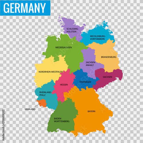 Photos Colorful political map of Germany with labeled federal states isolated on transparent background