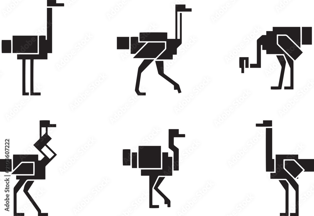 Fototapeta premium Set of ostriches. Hand drawn vector illustration